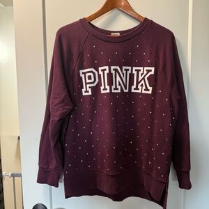 Victorias Secret PINK Crewneck‎ Sweatshirt Maroon Rhinestone Studded Spellout M